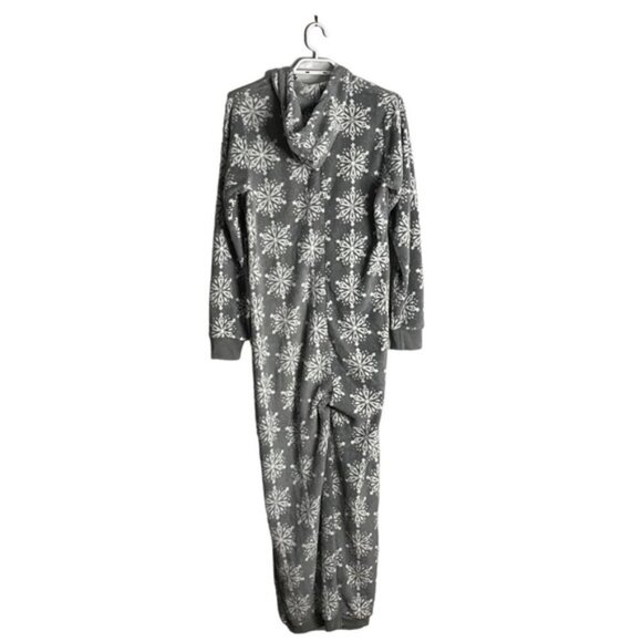 Mikk Lounge Snowflake Pattern Hooded Fleece Cozy Onesie - Picture 8 of 8